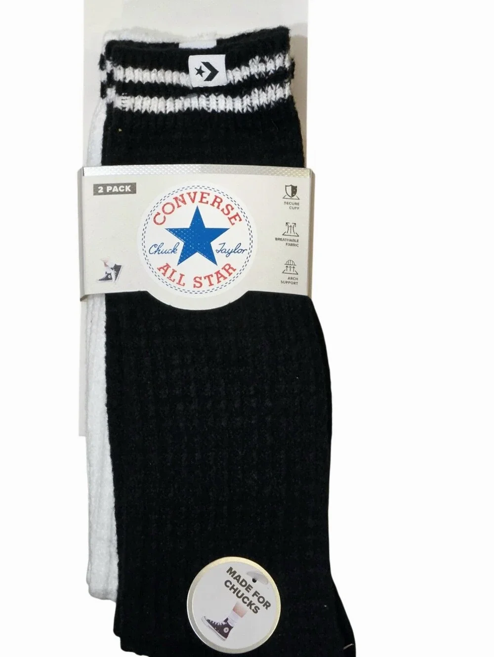Converse 2- PK Striped Logo Lightweight Slouchy Crew Socks